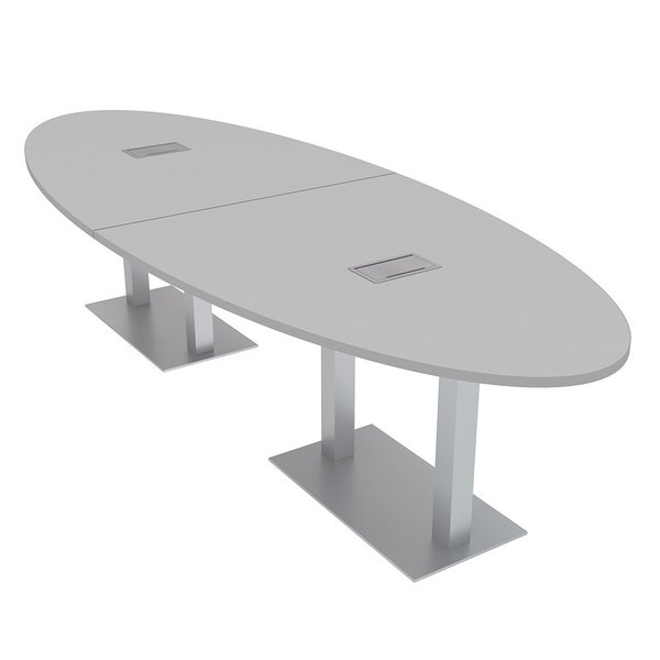 Skutchi Designs 10 Person Conference Table with Power And Data, 12Ft Modular Oval Meeting Table, Light Gray HAR-OVL-46X143-DOU-ELEC-XD01